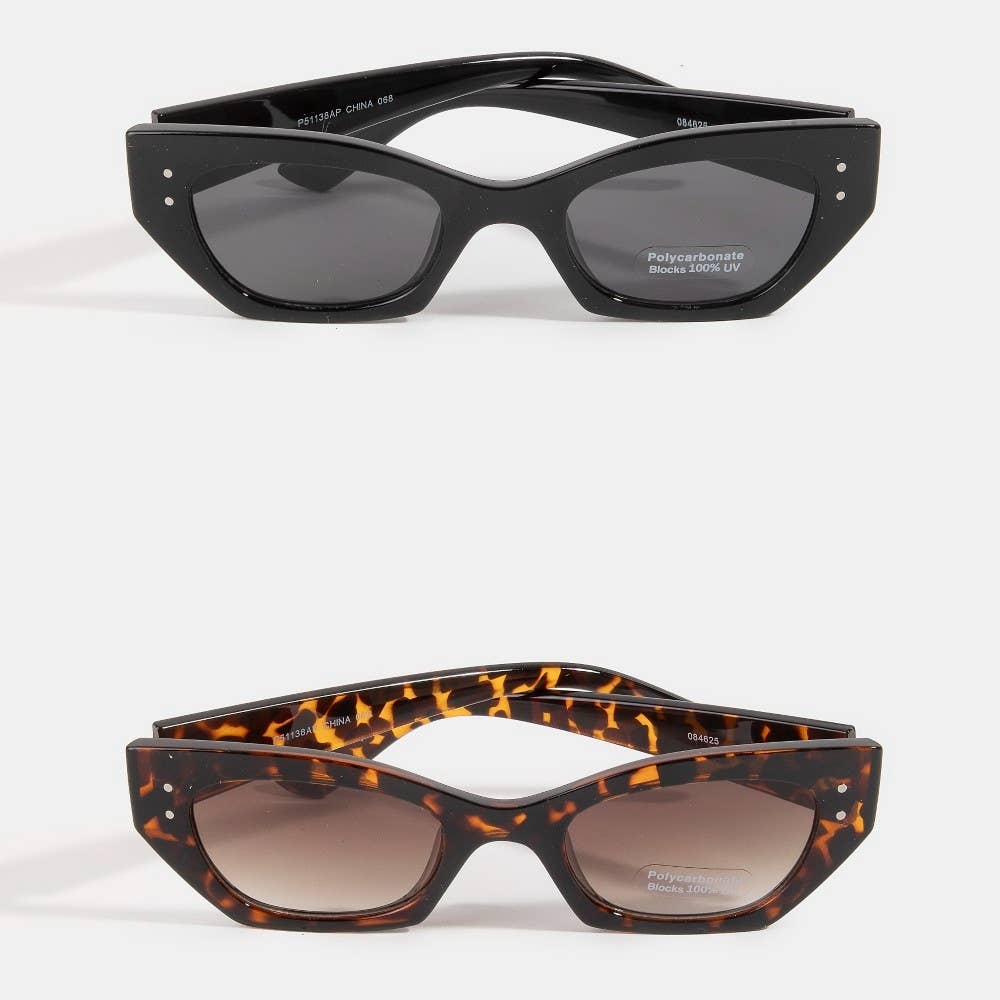 Angular Cat Eye Rivet Detail Sunglasses - Assorted Colors