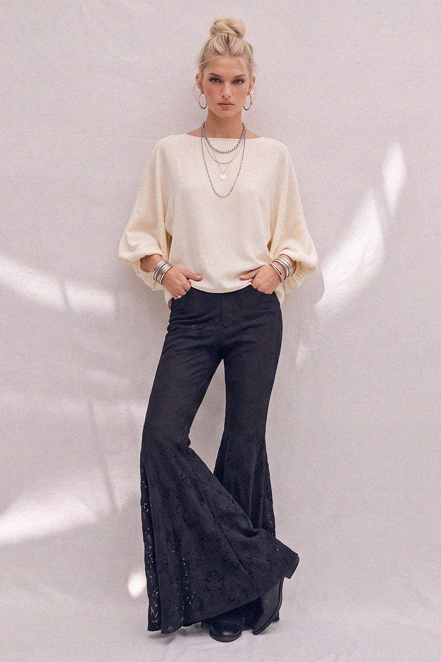 Lace Trumpet Bell Pants - Black