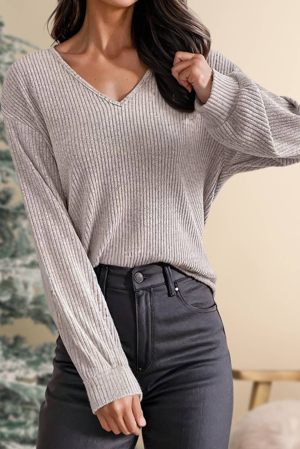 Bow Tie Back Blouse - Taupe