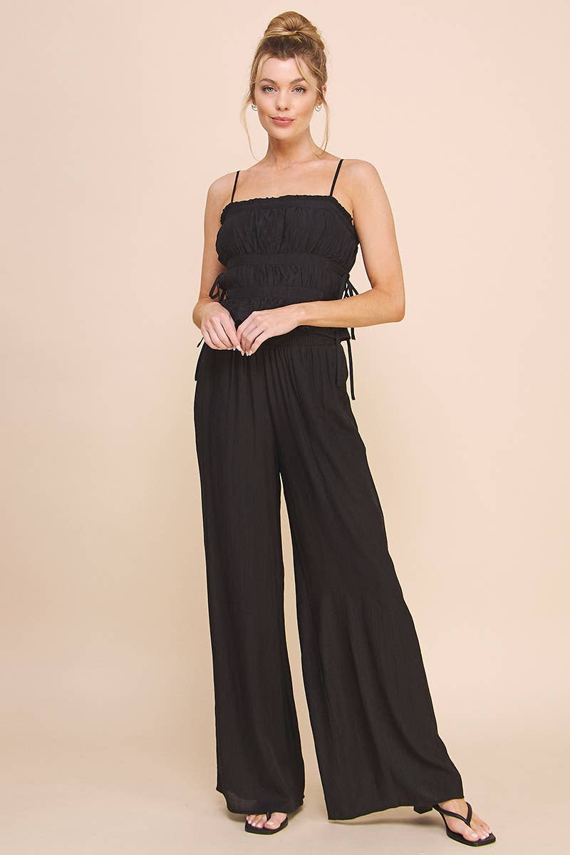 Bamboo Texture Flowy Pants - Black