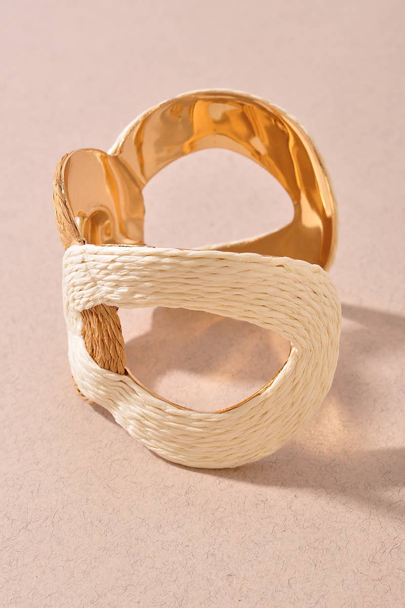Two-Tone Woven Raffia Cuff Bracelet - Taupe/Ivory