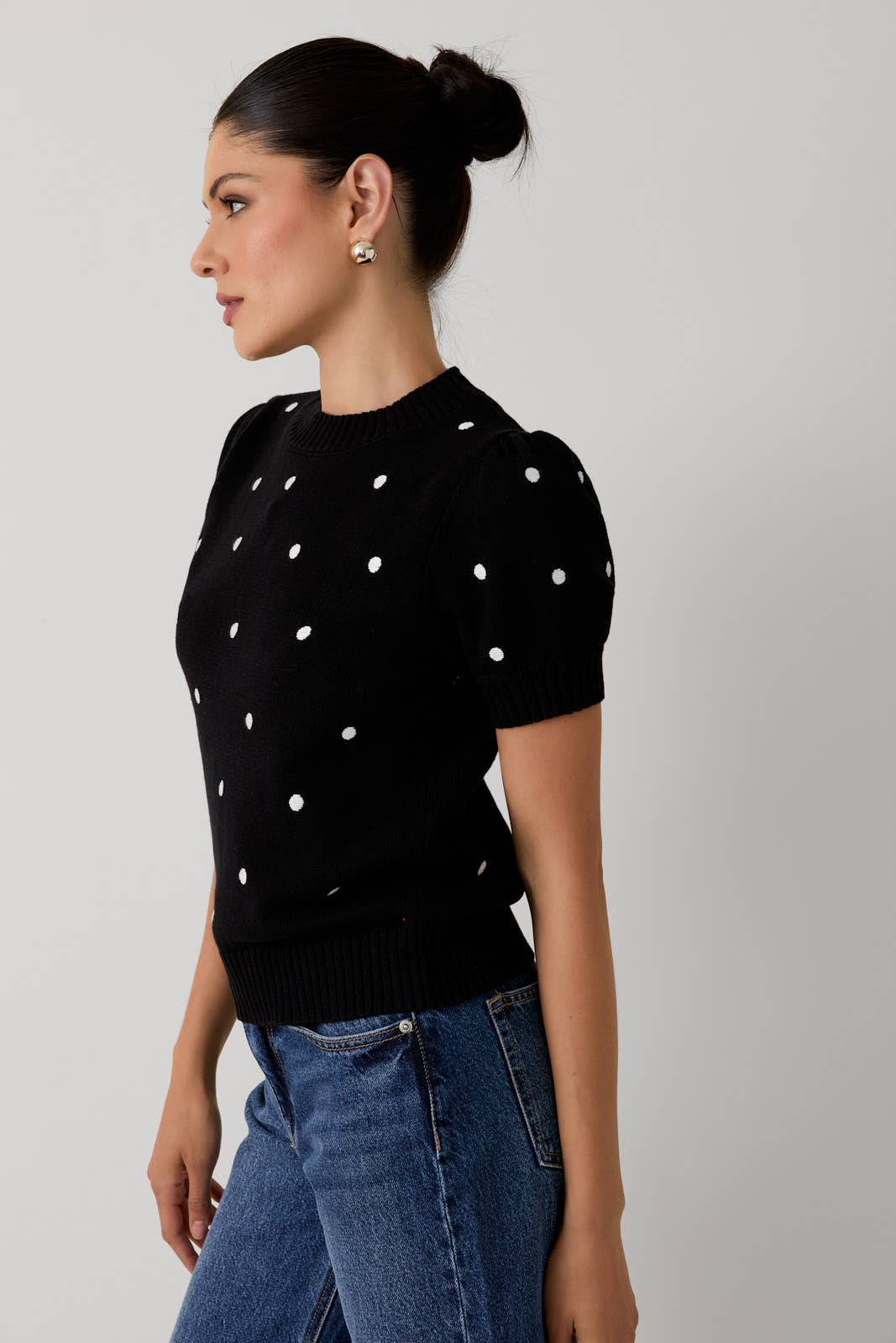 Puff Sleeve Polka Dot Sweater - Plum or Black