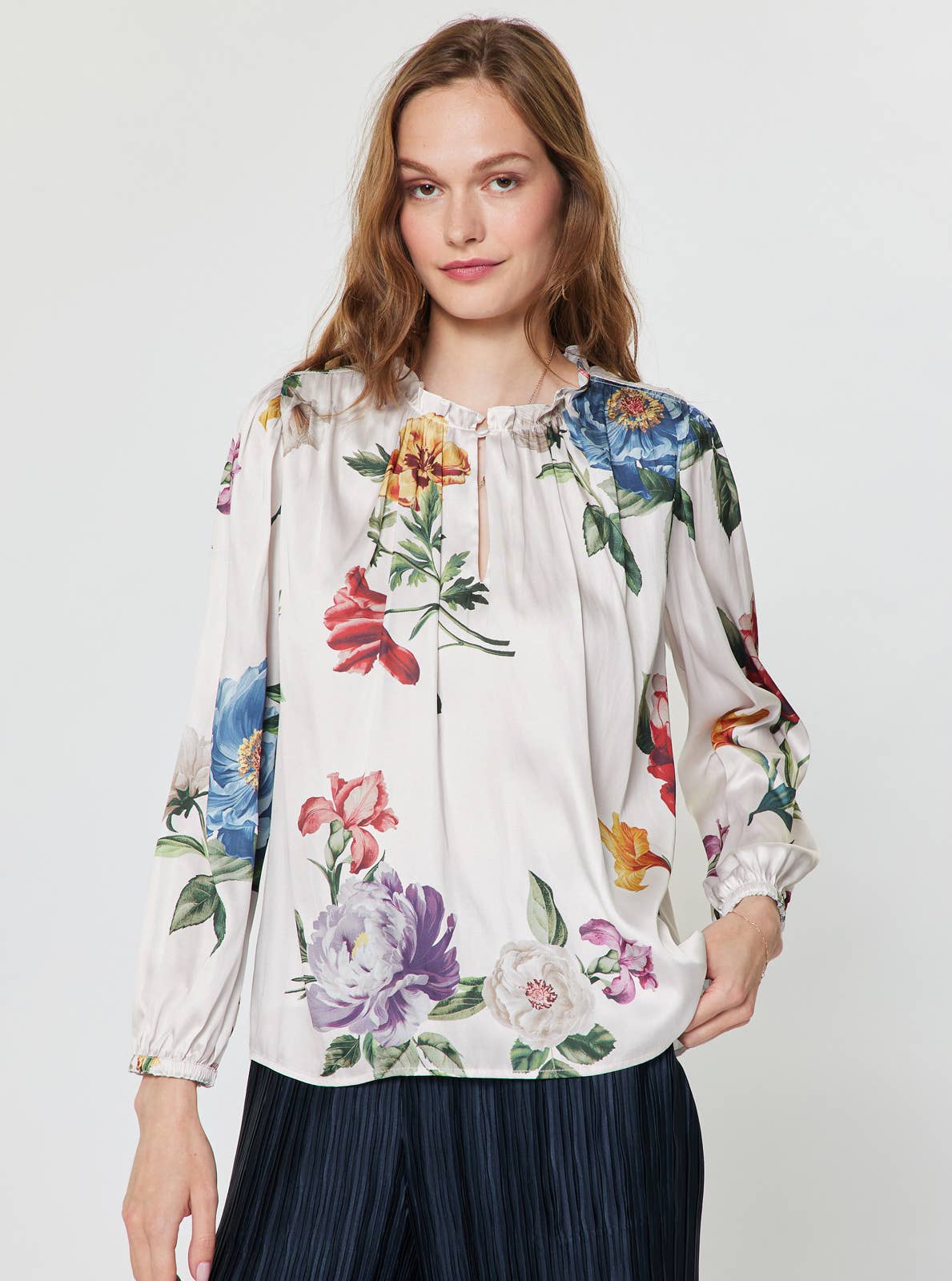 Floral Ruffled Neck Blouse