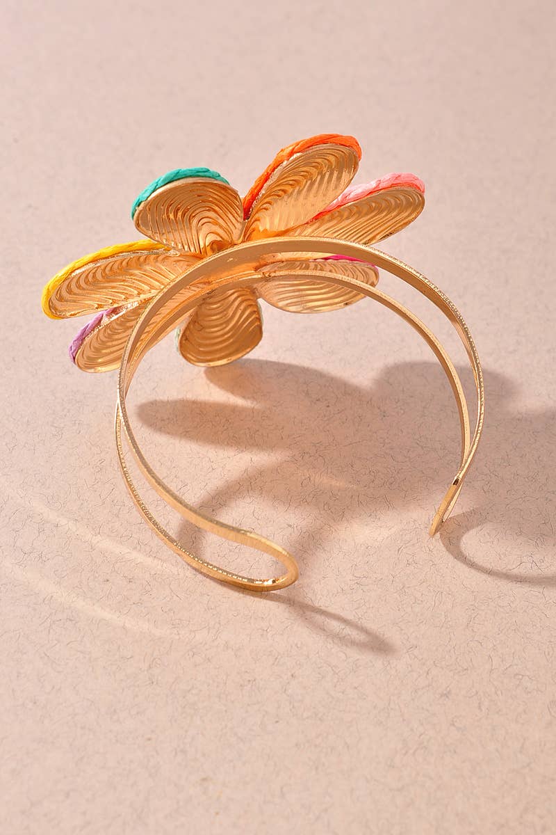 Straw Daisy Cuff Bracelet - Multi Colored