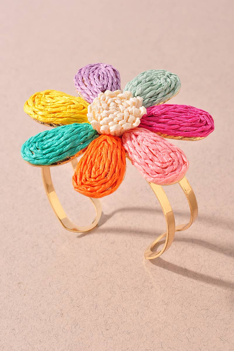 Straw Daisy Cuff Bracelet - Multi Colored