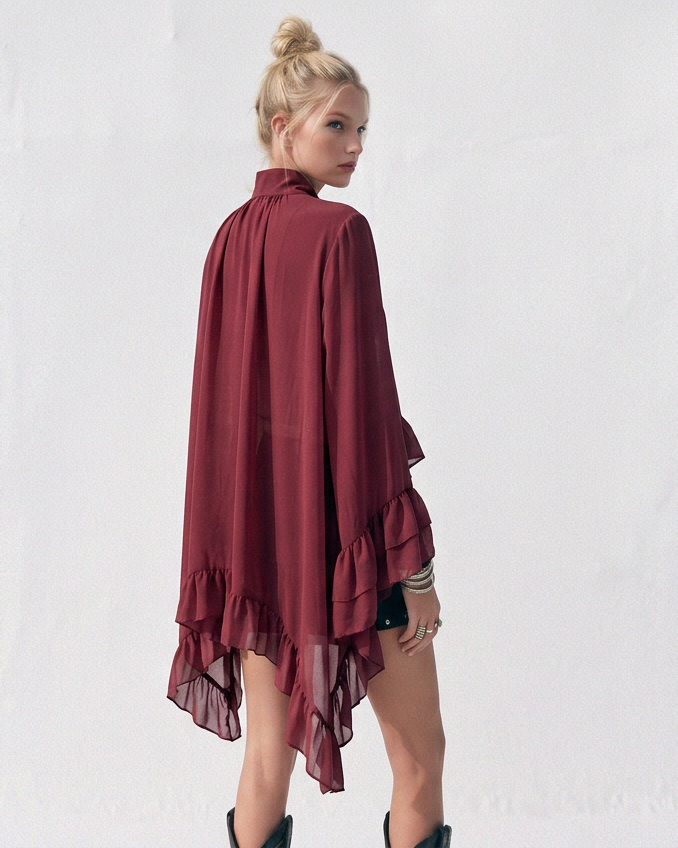 Ruffled Blouse - Wine