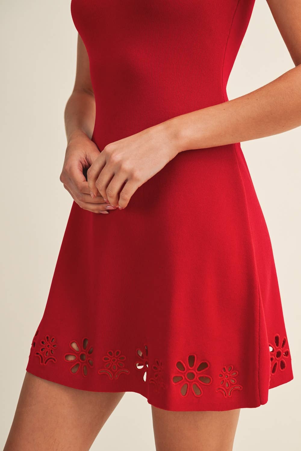Eyelet Mini Dress - Red