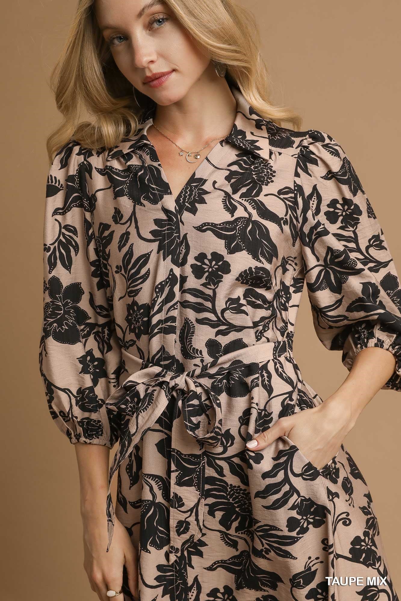 Mix Floral Print Midi Dress