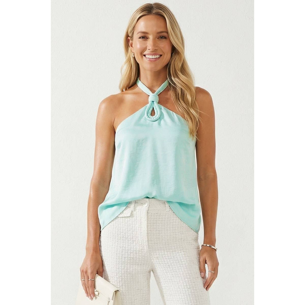 Cord Keyhole Sleeveless Top - Fair Aqua