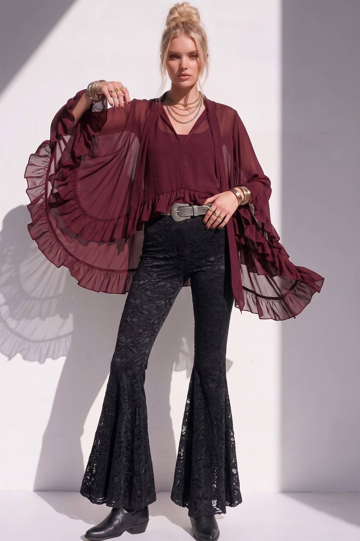 Ruffled Blouse - Wine