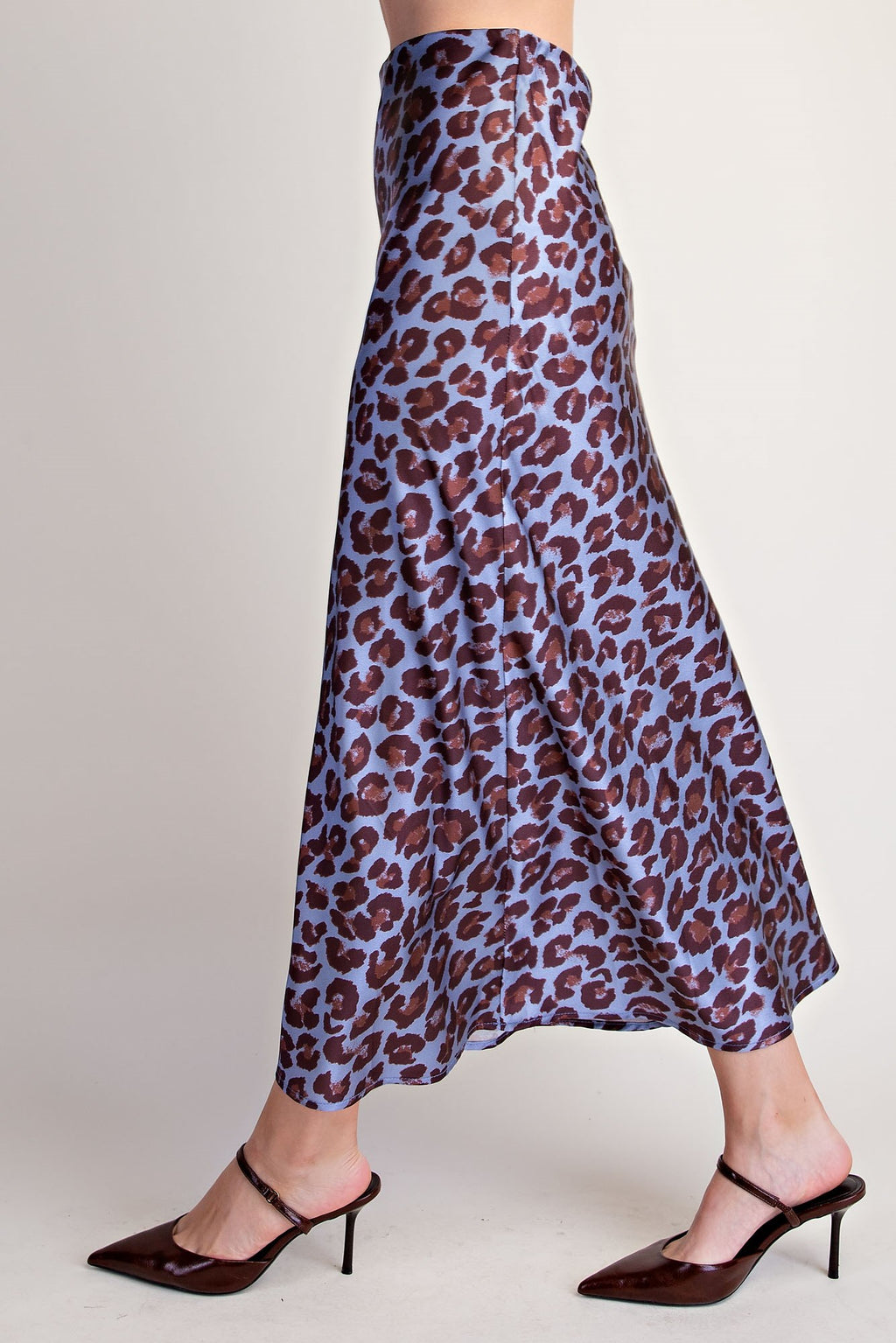 Leopard Print Midi Skirt - Dusty Blue