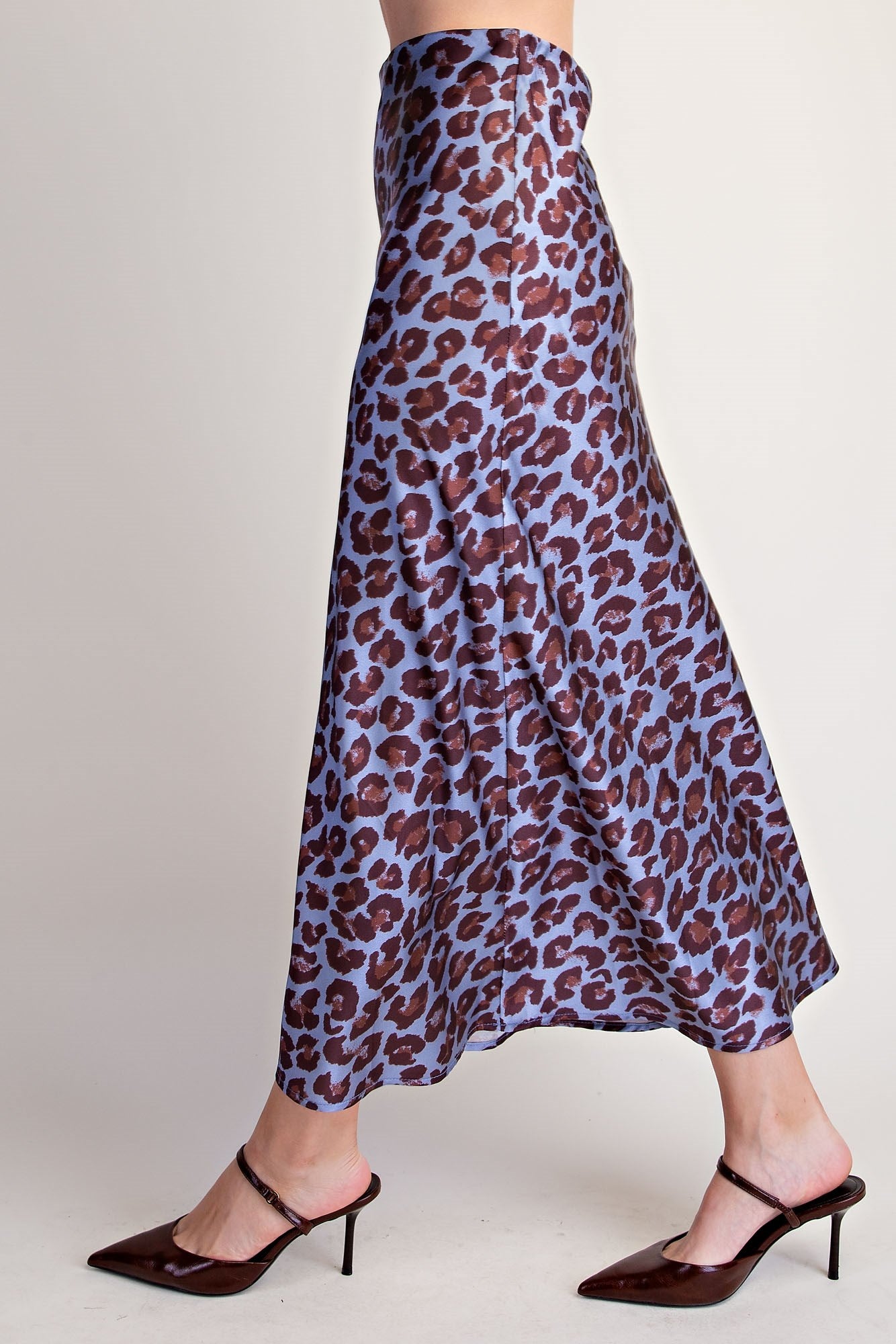 Leopard Print Midi Skirt - Dusty Blue