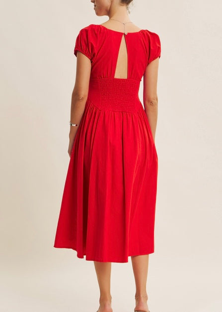 Drop Waist Cotton Midi Dress - Poppy Red