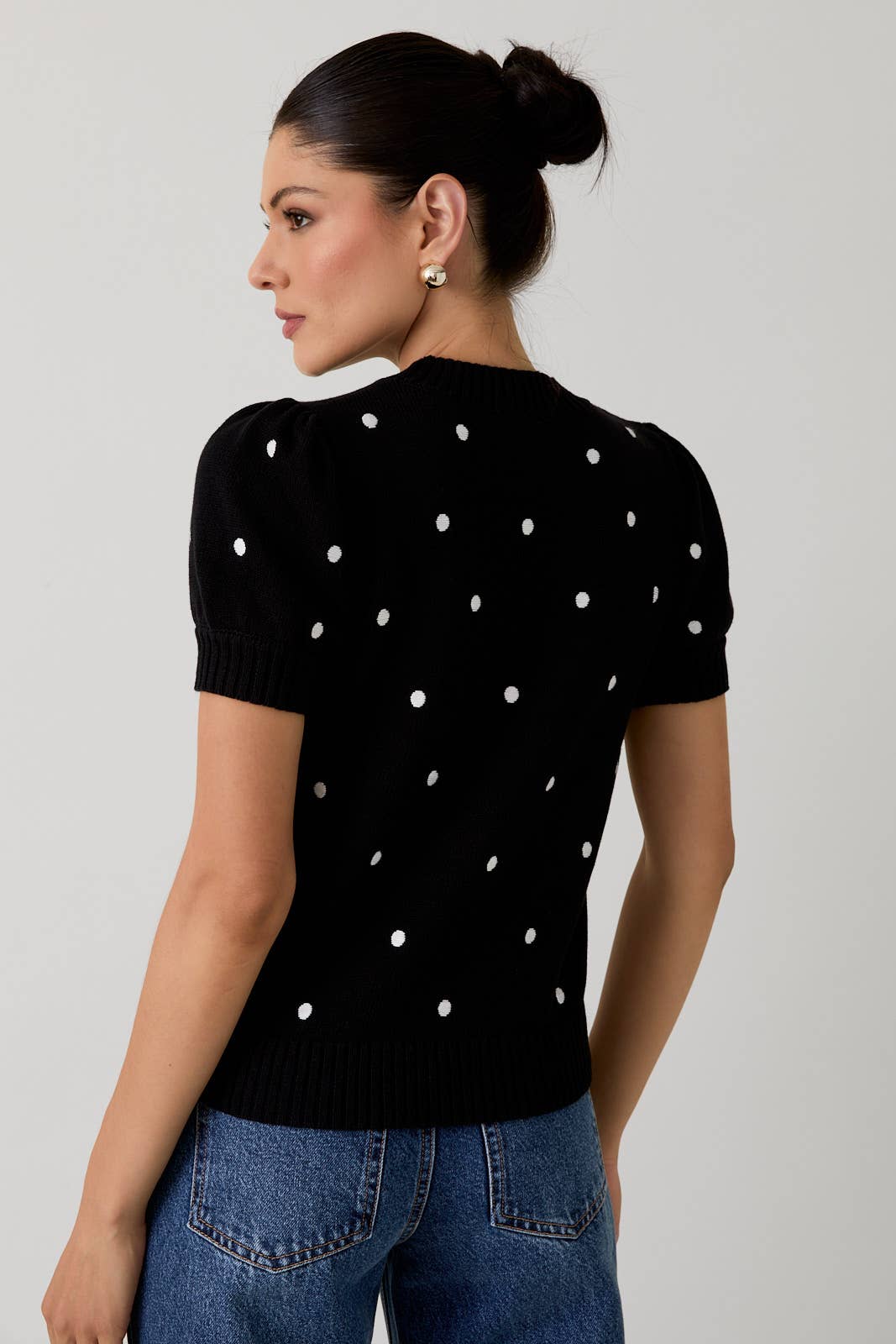 Puff Sleeve Polka Dot Sweater - Plum or Black