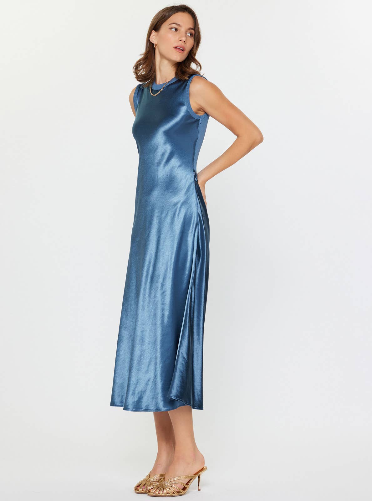 Metallic Front Midi Knit Dress - Midnight Blue