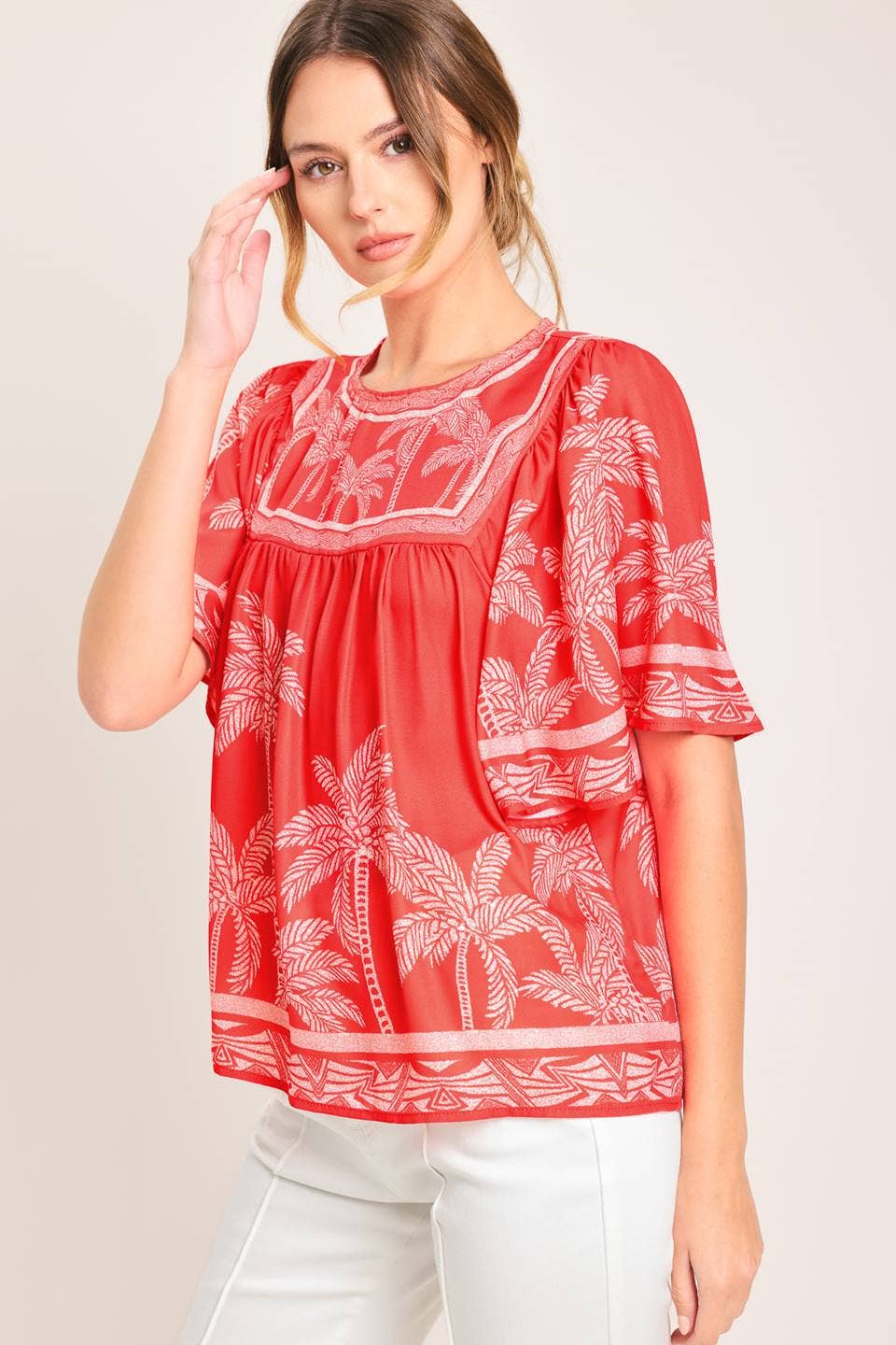 Printed Woven Top - Red
