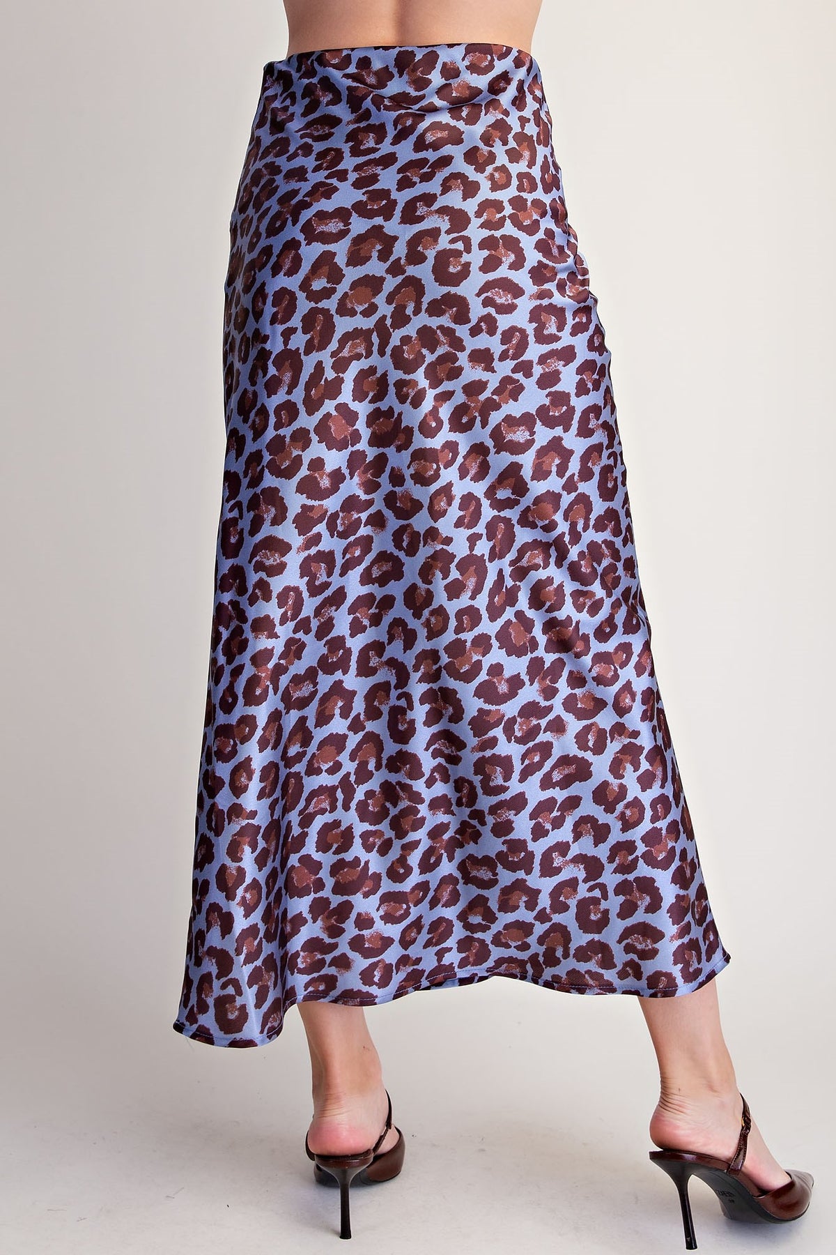 Leopard Print Midi Skirt - Dusty Blue