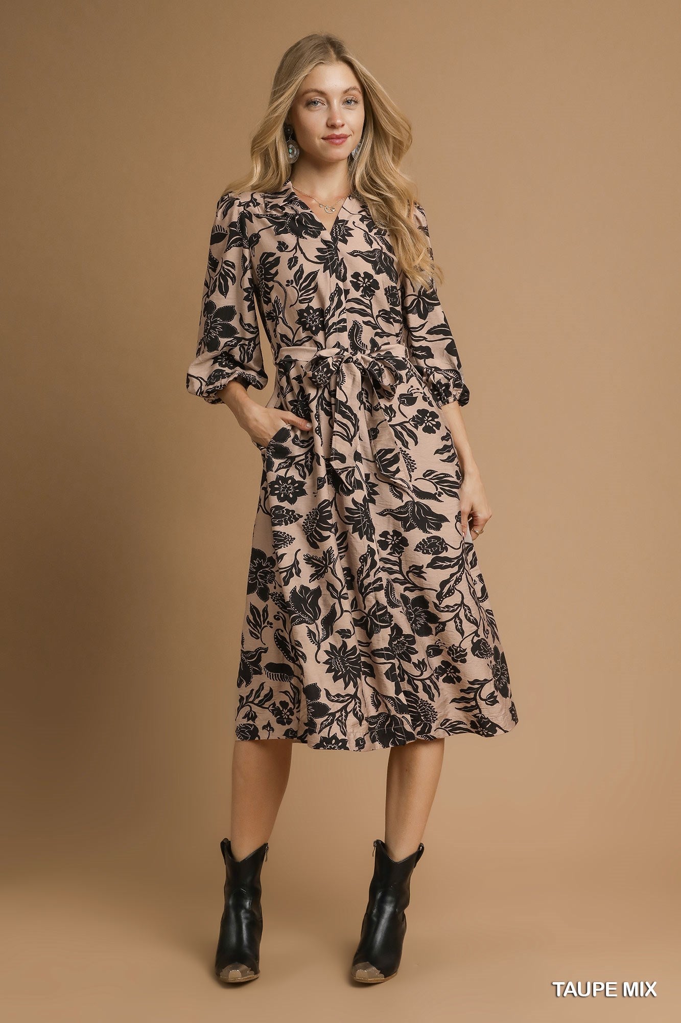 Mix Floral Print Midi Dress