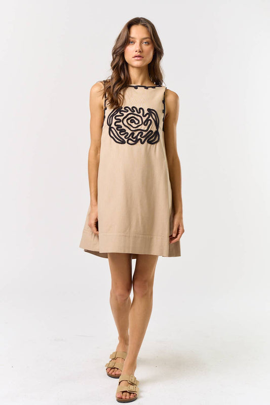 Boat Neck Embroidered Shift Dress