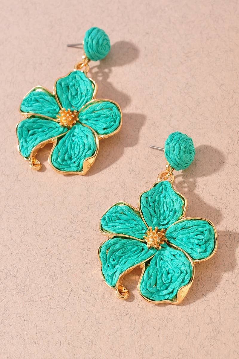 Woven Raffia Floral Earrings - Assorted Colors