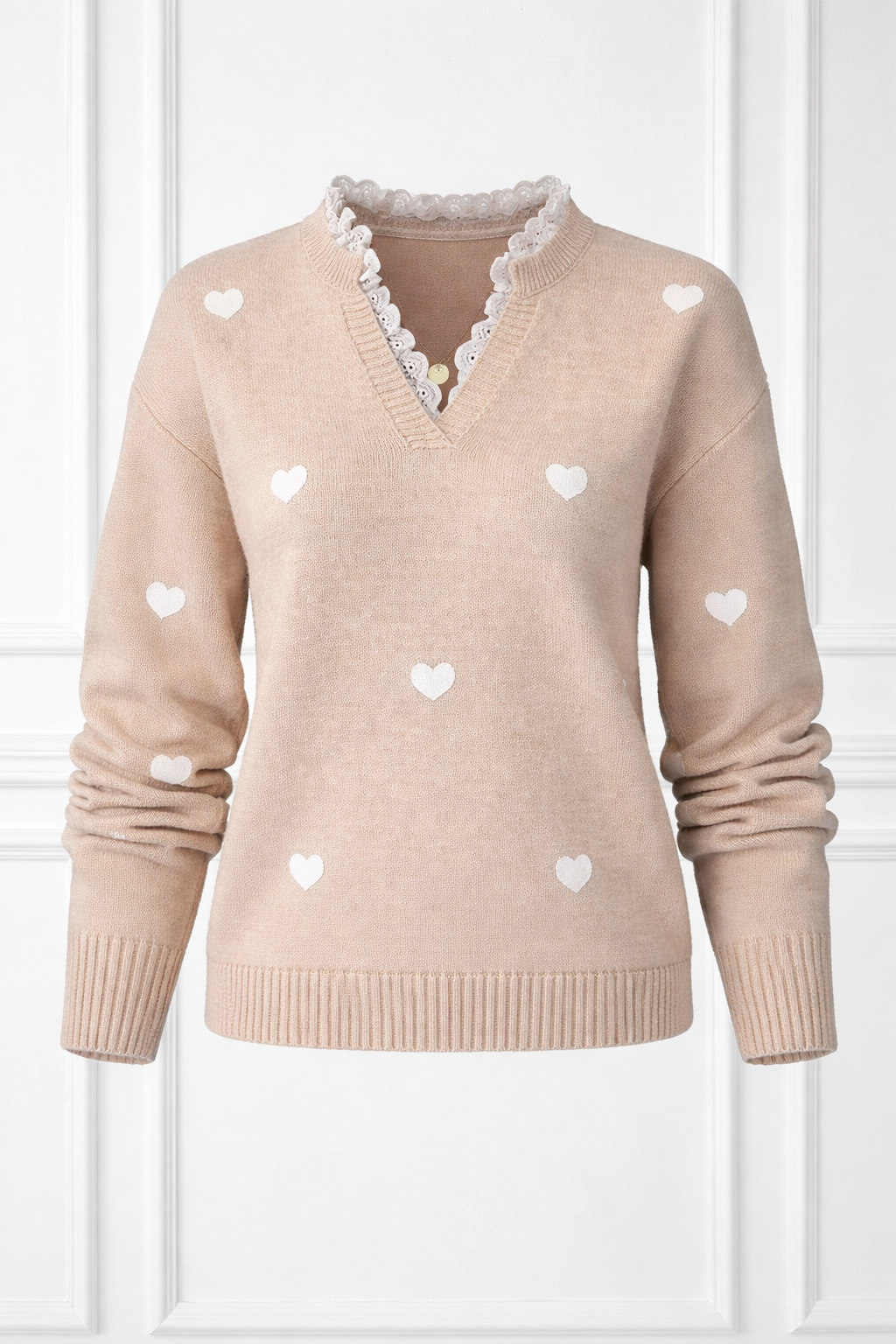 Heart Print Lace Trim Sweater