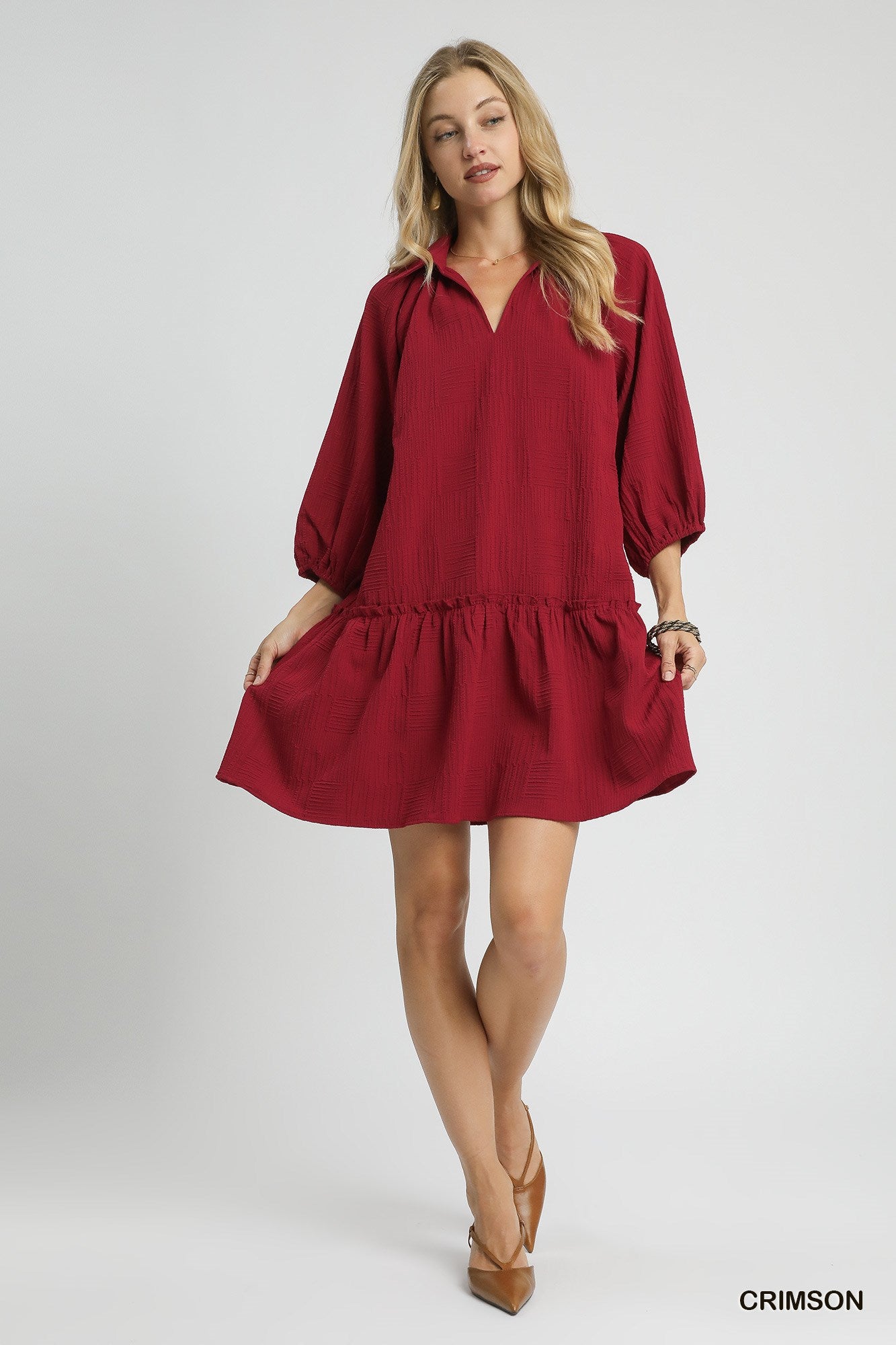 V-Neck Tiered Mini Dress - Crimson