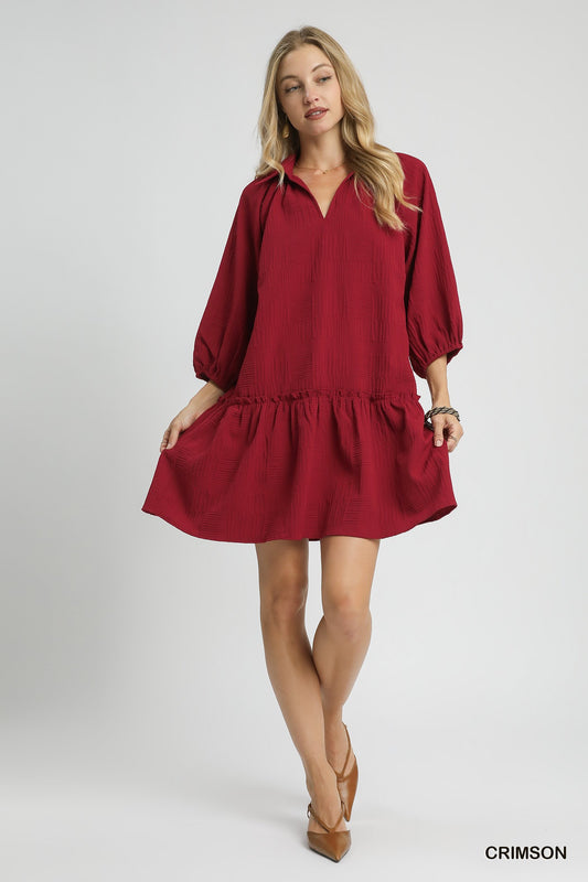 V-Neck Tiered Mini Dress - Crimson