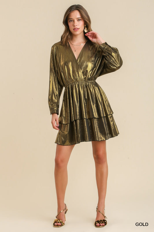 Surplice Neck Metallic Dress