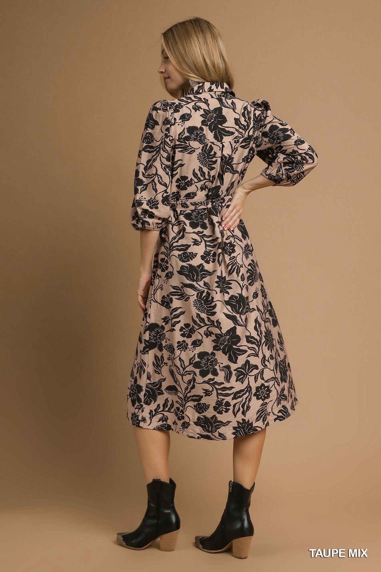 Mix Floral Print Midi Dress