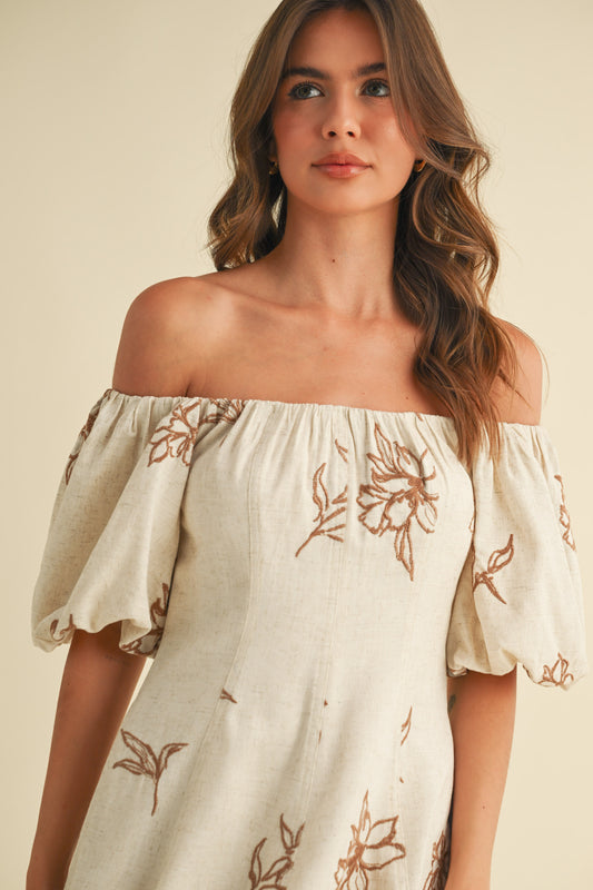 Cream Meadow Midi Dress