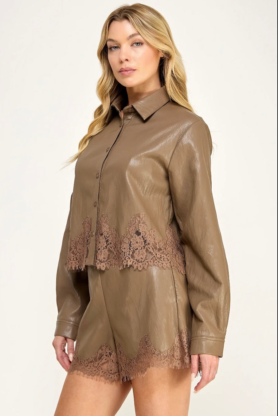 Lace Trim Hem Top - Cappucino