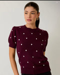 Puff Sleeve Polka Dot Sweater - Plum
