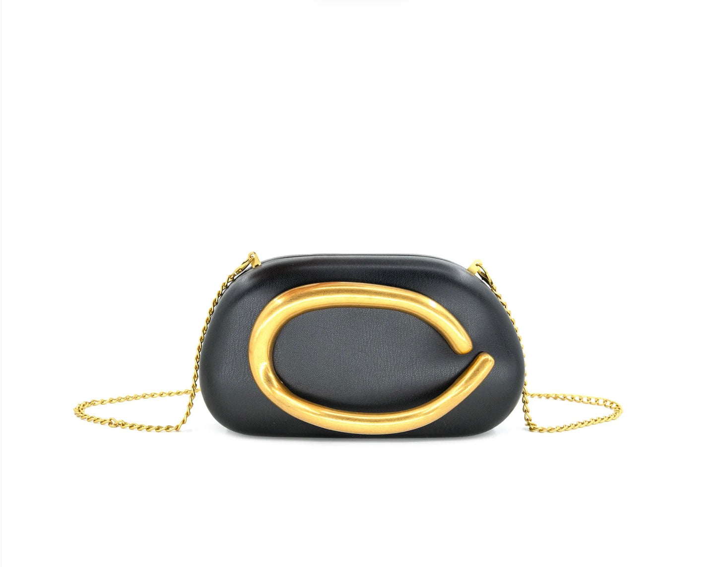 Gold Detail Sculptural Clutch (Gold/Ivory/Black)