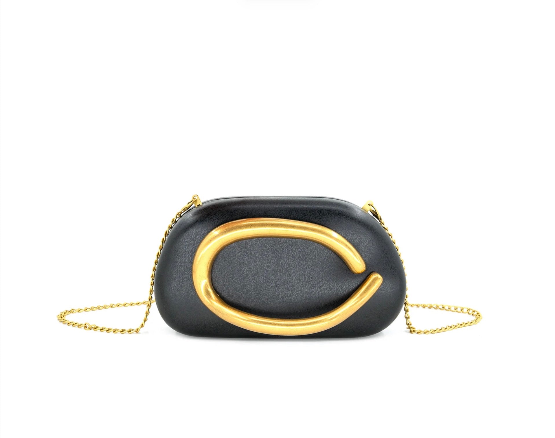 Gold Detail Sculptural Clutch (Gold/Ivory/Black)