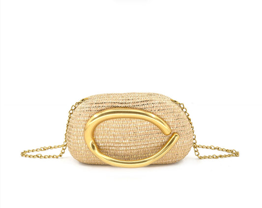 Gold Detail Sculptural Clutch (Gold/Ivory/Black)