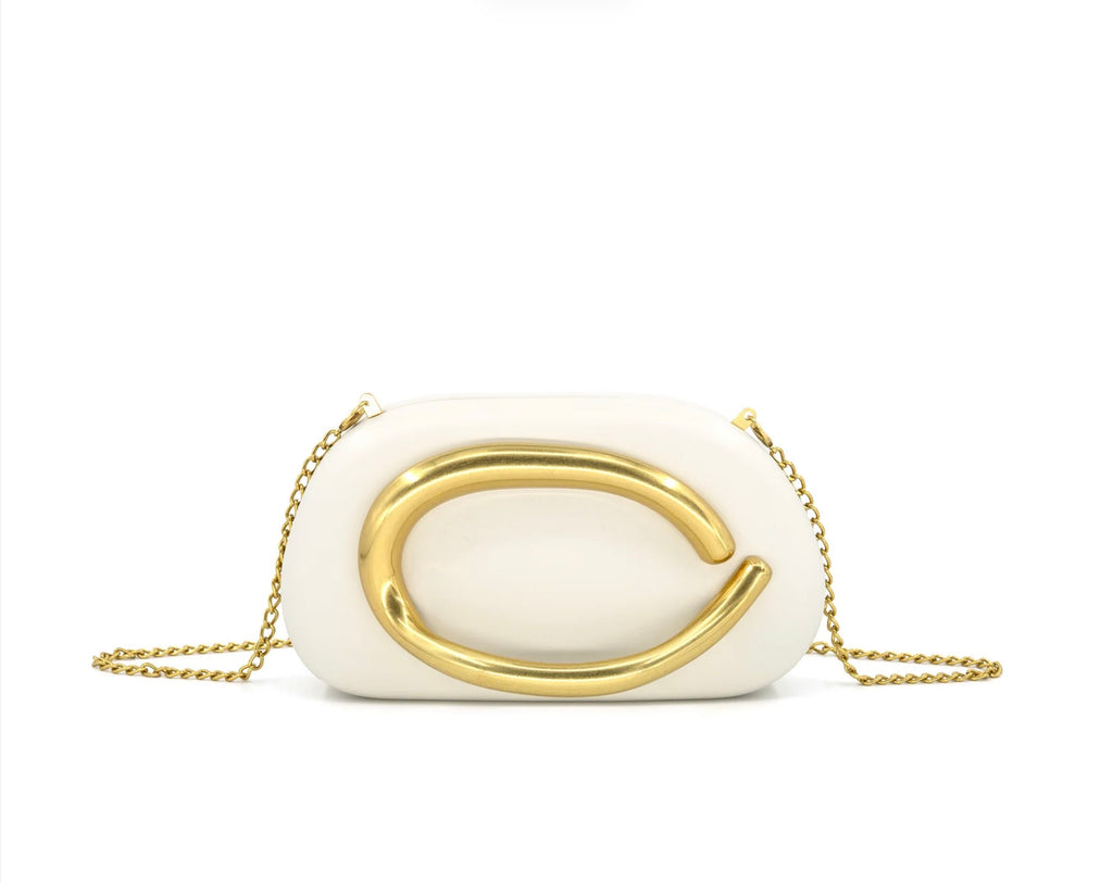 Gold Detail Sculptural Clutch (Gold/Ivory/Black)