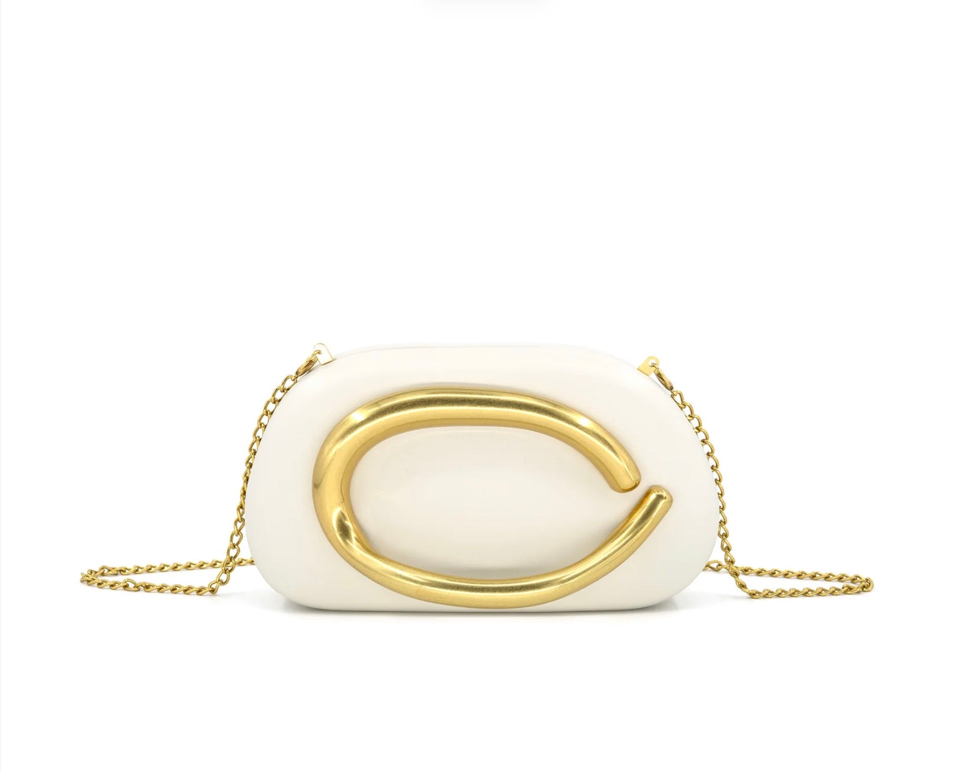 Gold Detail Sculptural Clutch (Gold/Ivory/Black)