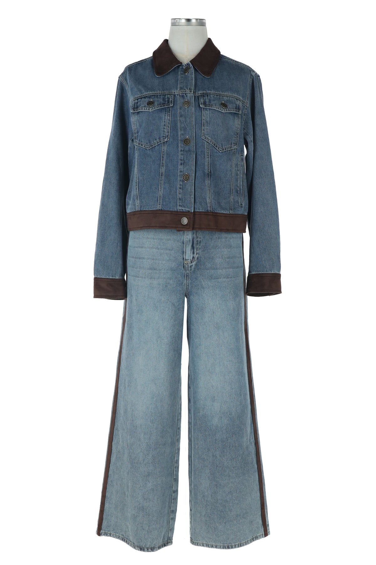 Faux Suede Contrast Denim Shacket