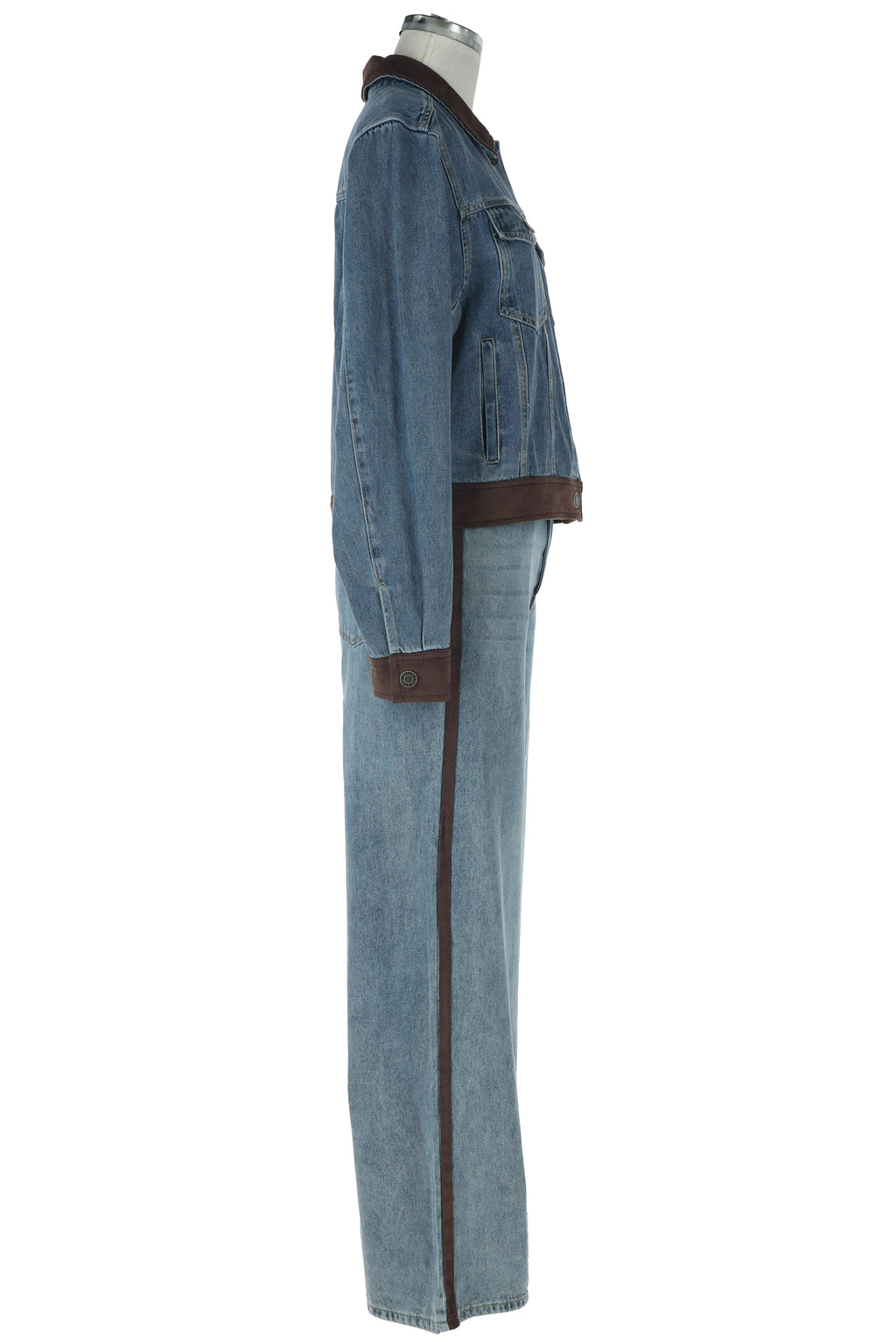 Drawstring Denim Pants with Faux Suede Trim