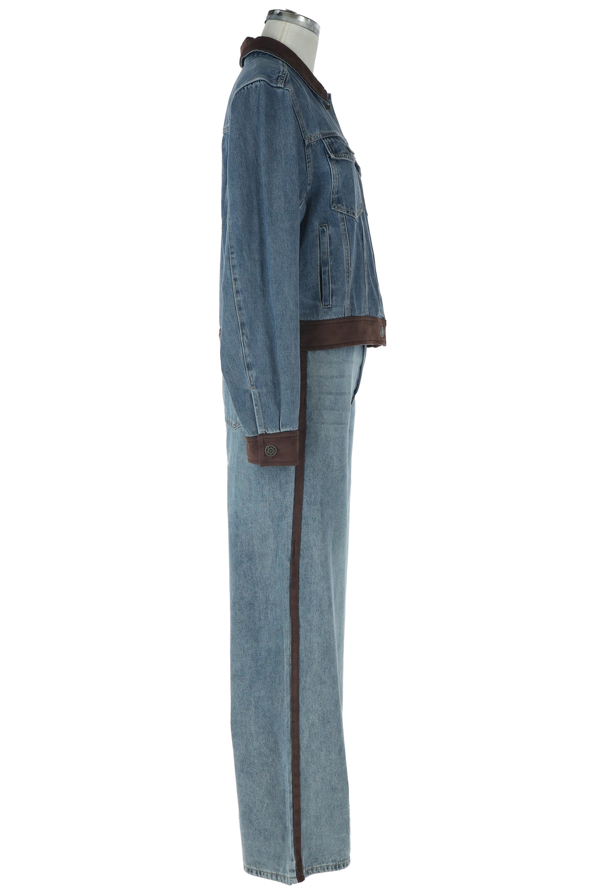 Drawstring Denim Pants with Faux Suede Trim
