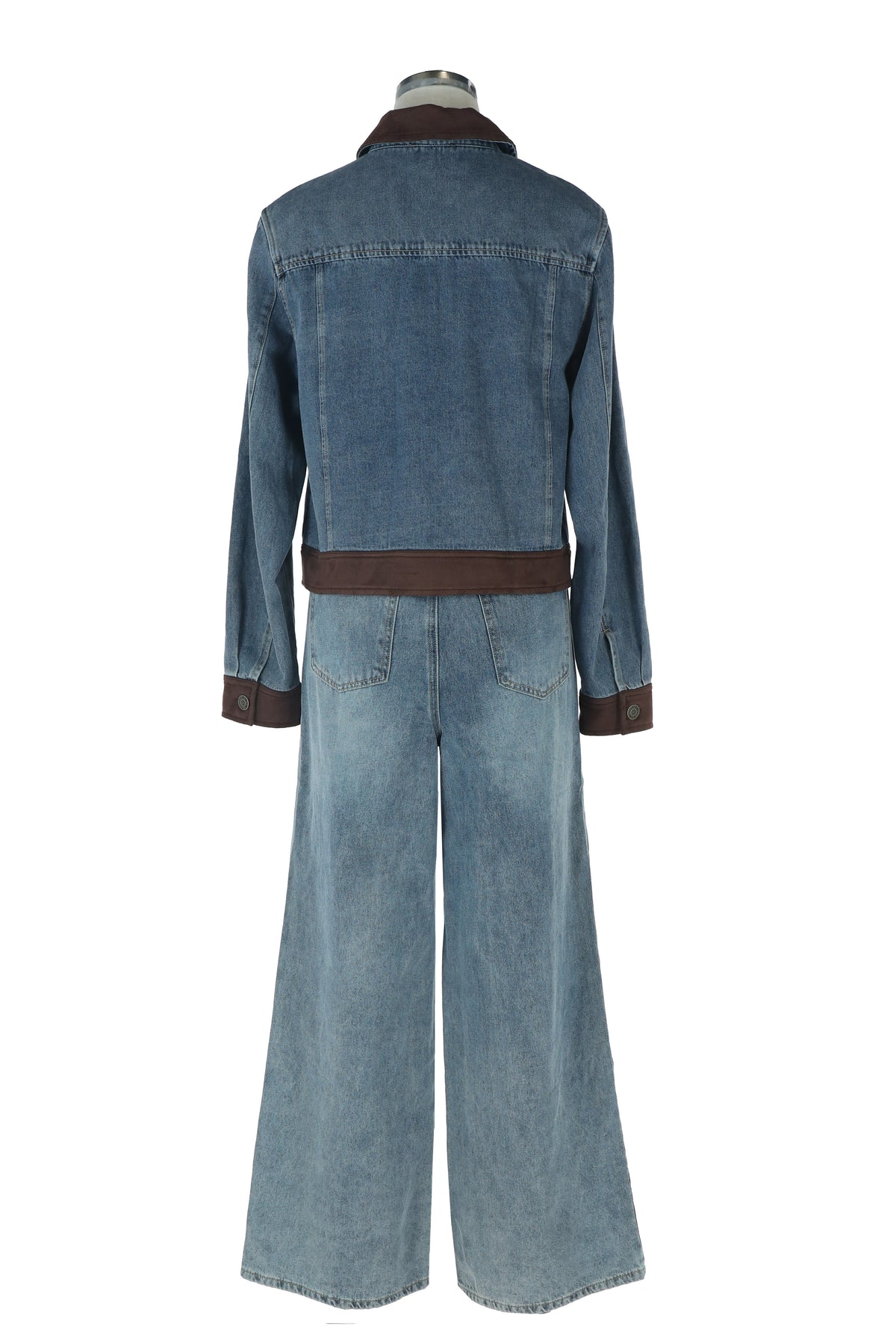 Drawstring Denim Pants with Faux Suede Trim