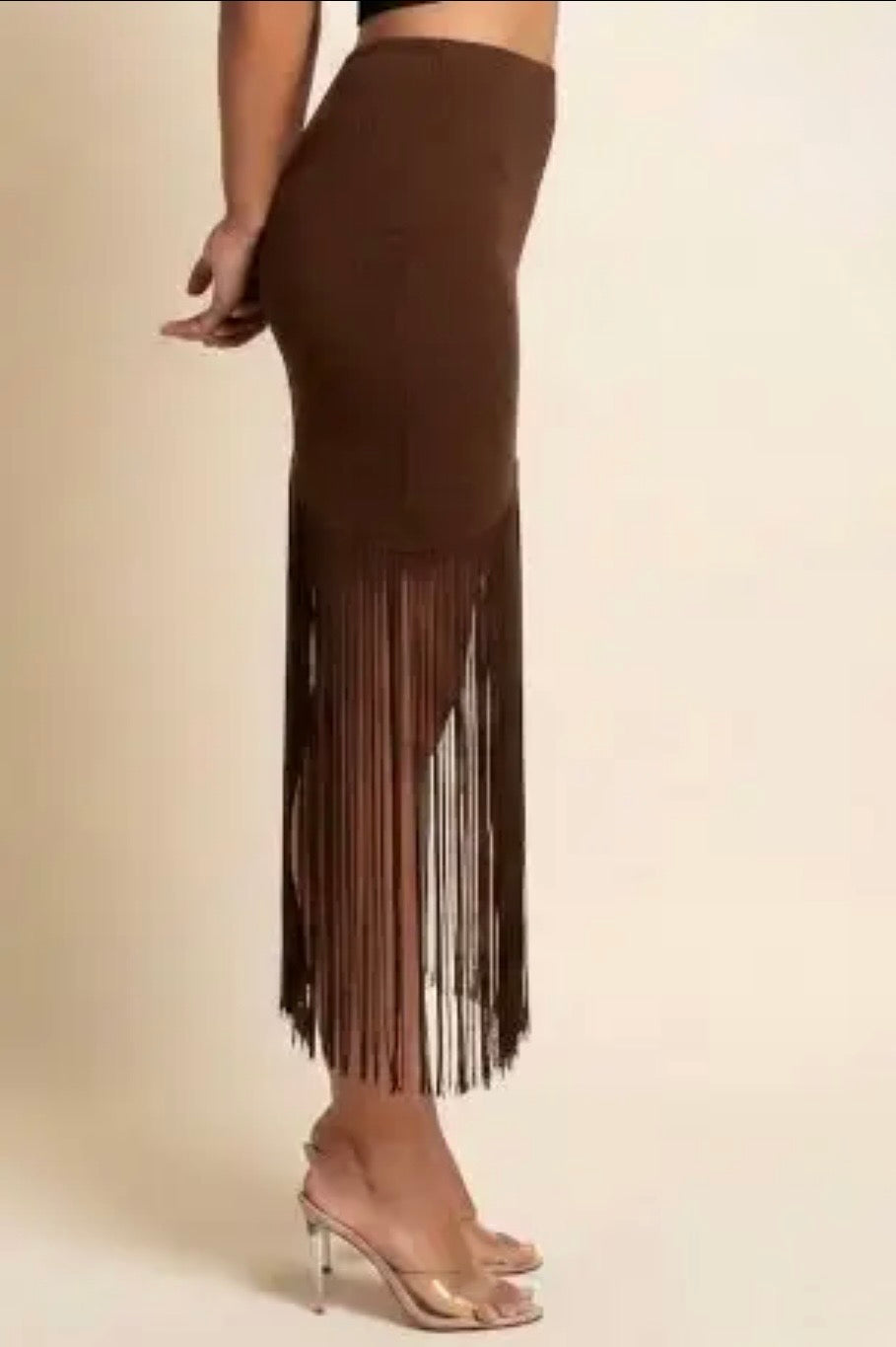 Knit Fringe Hem Skirt