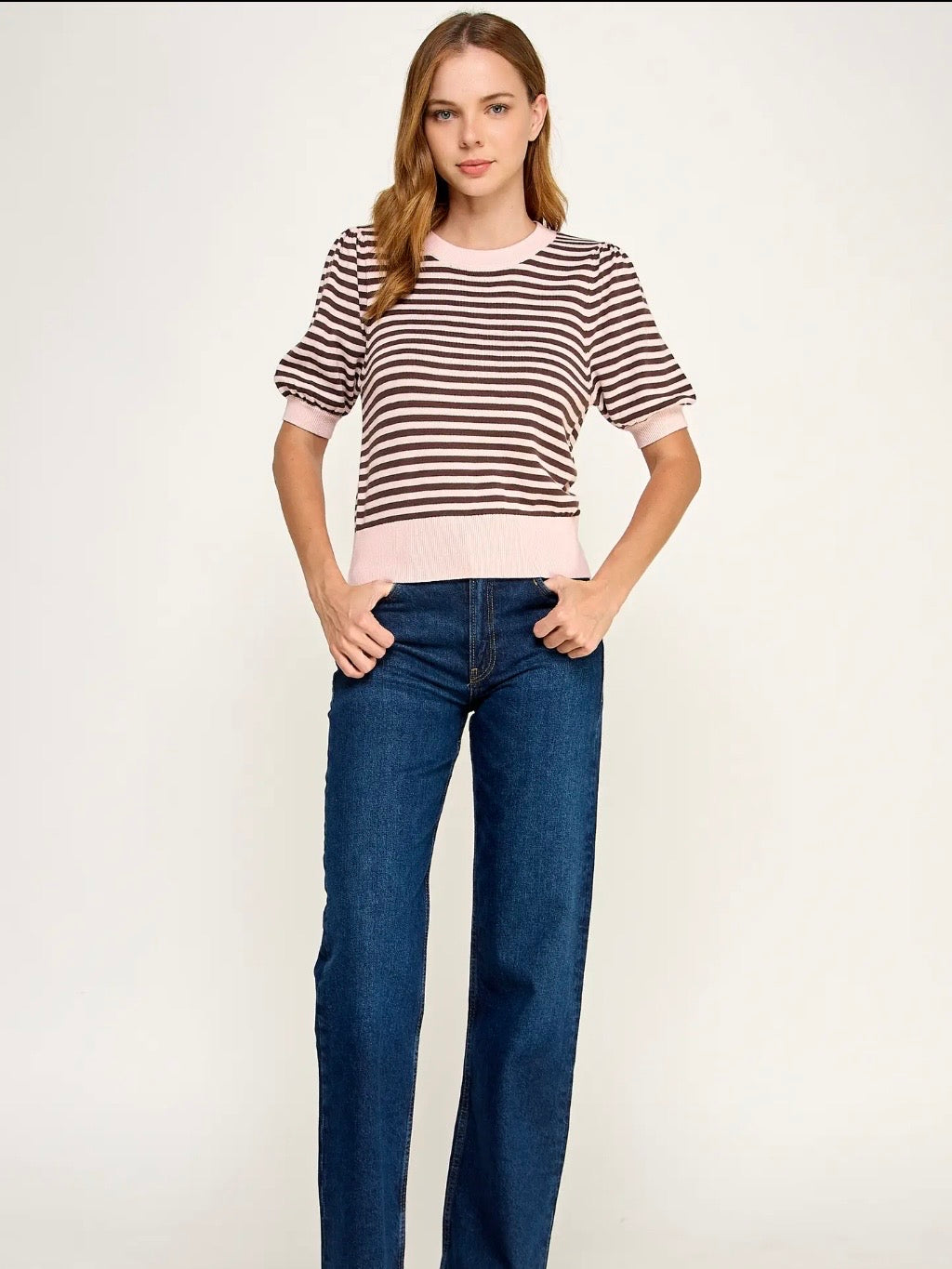 Stripe Short Sleeve Sweater