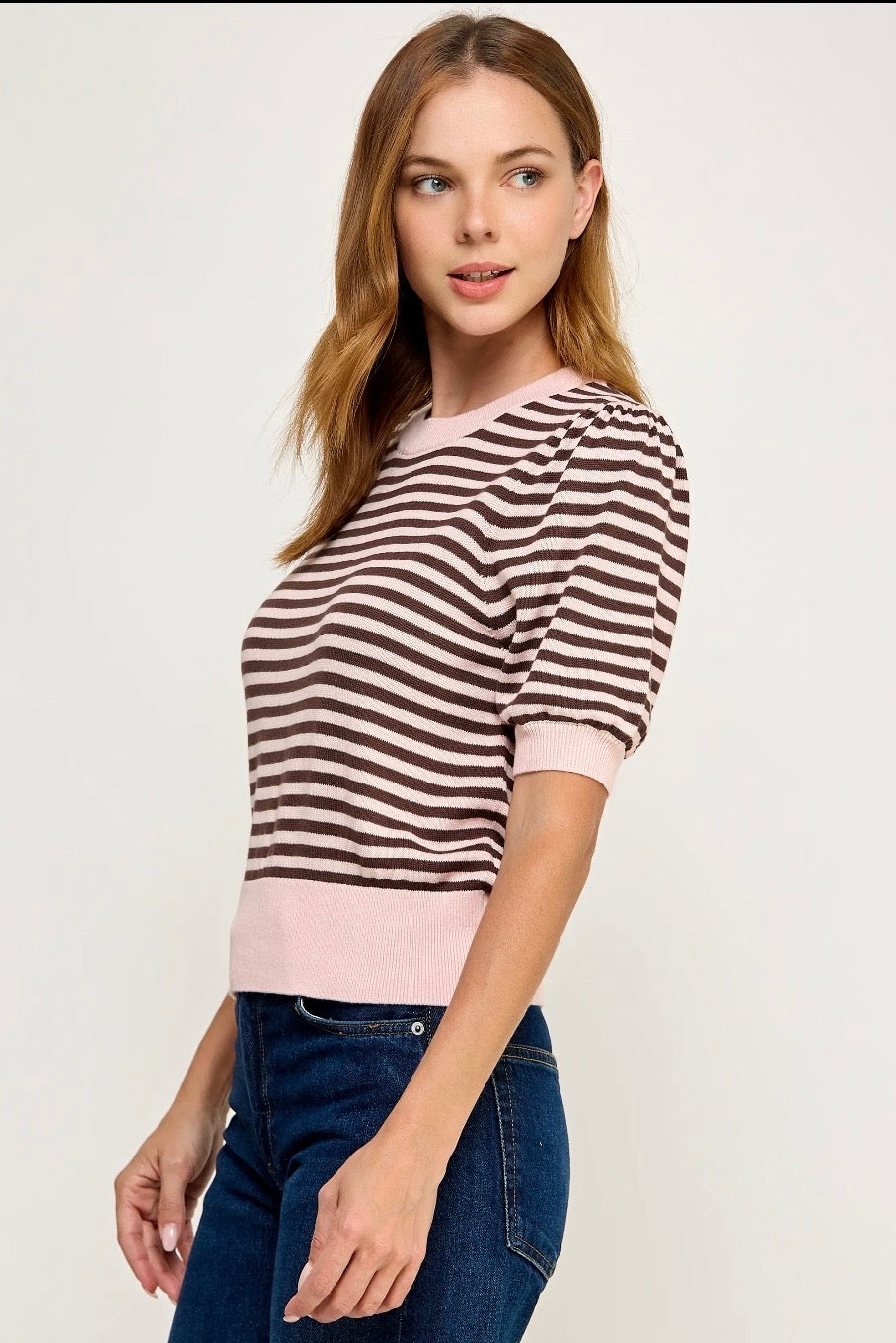 Stripe Short Sleeve Sweater