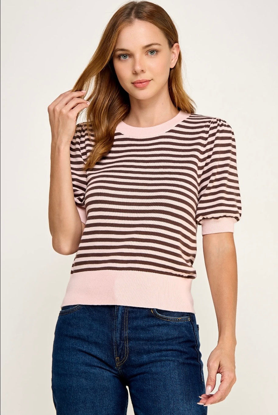 Stripe Short Sleeve Sweater