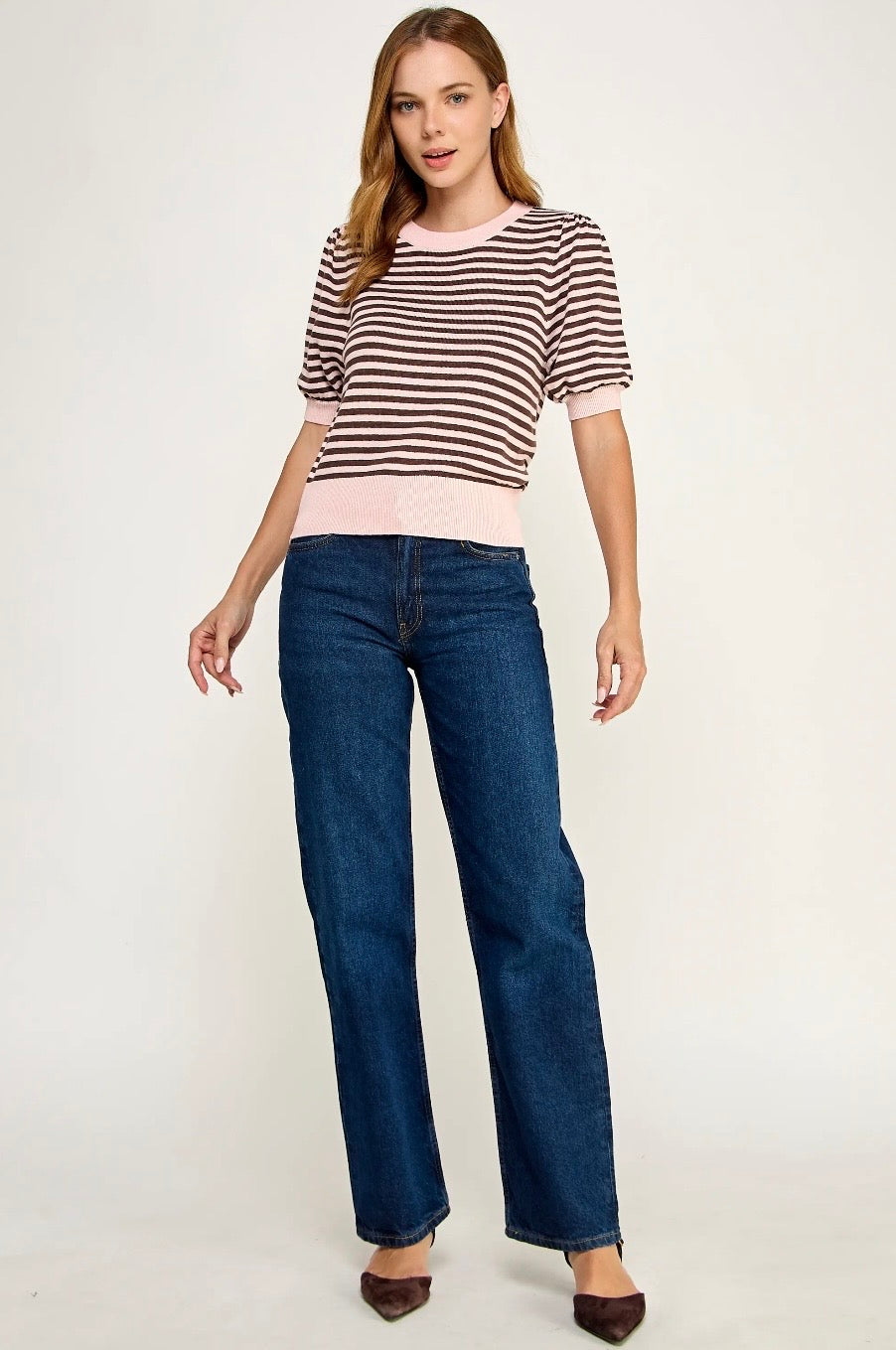 Stripe Short Sleeve Sweater