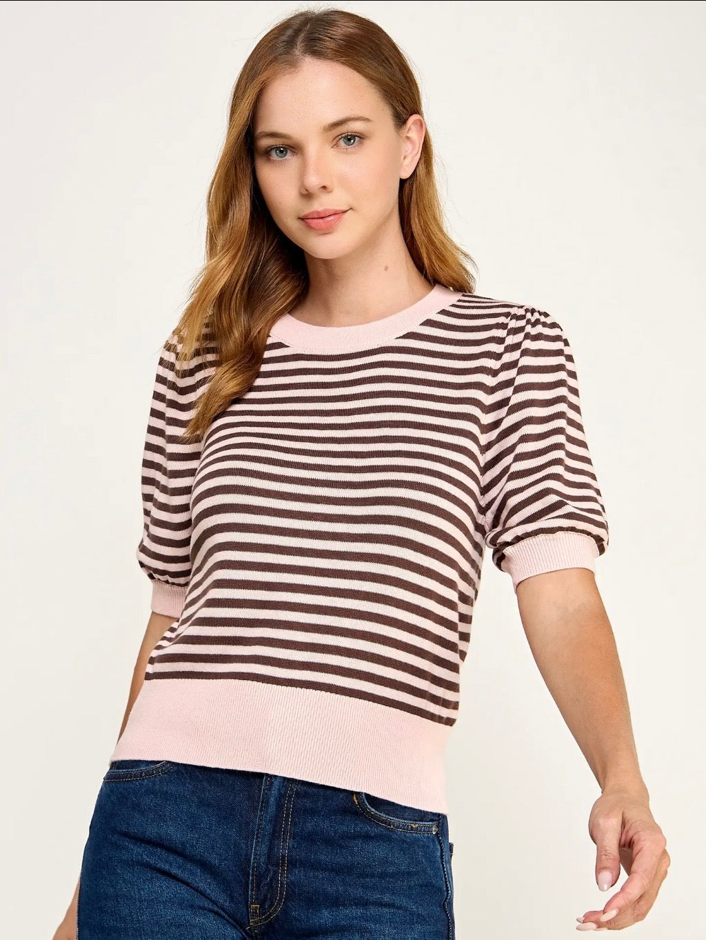 Stripe Short Sleeve Sweater
