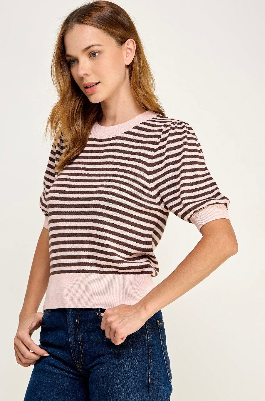 Stripe Short Sleeve Sweater