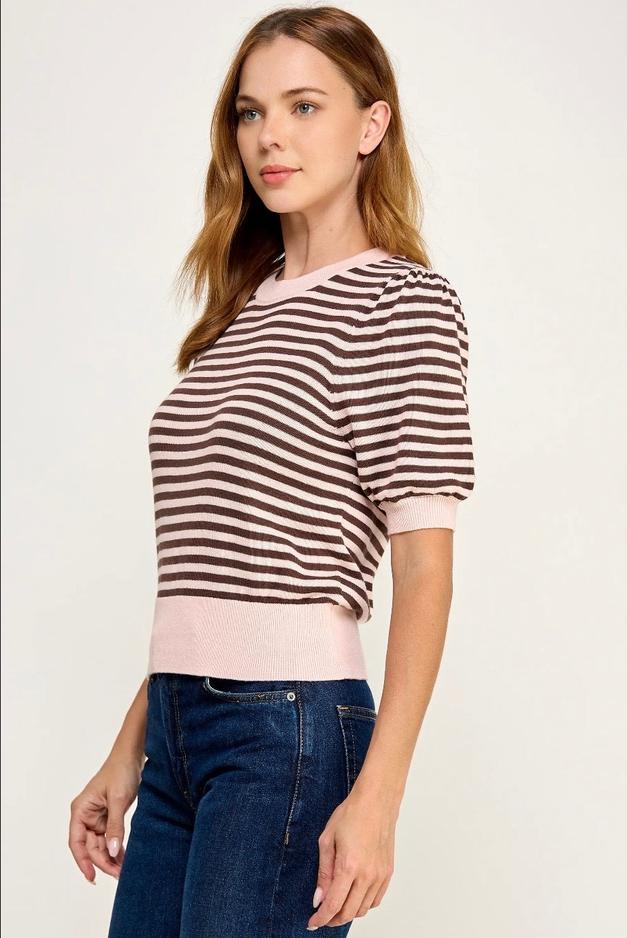 Stripe Short Sleeve Sweater