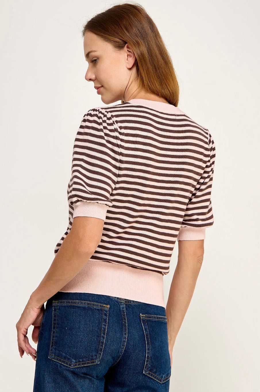 Stripe Short Sleeve Sweater